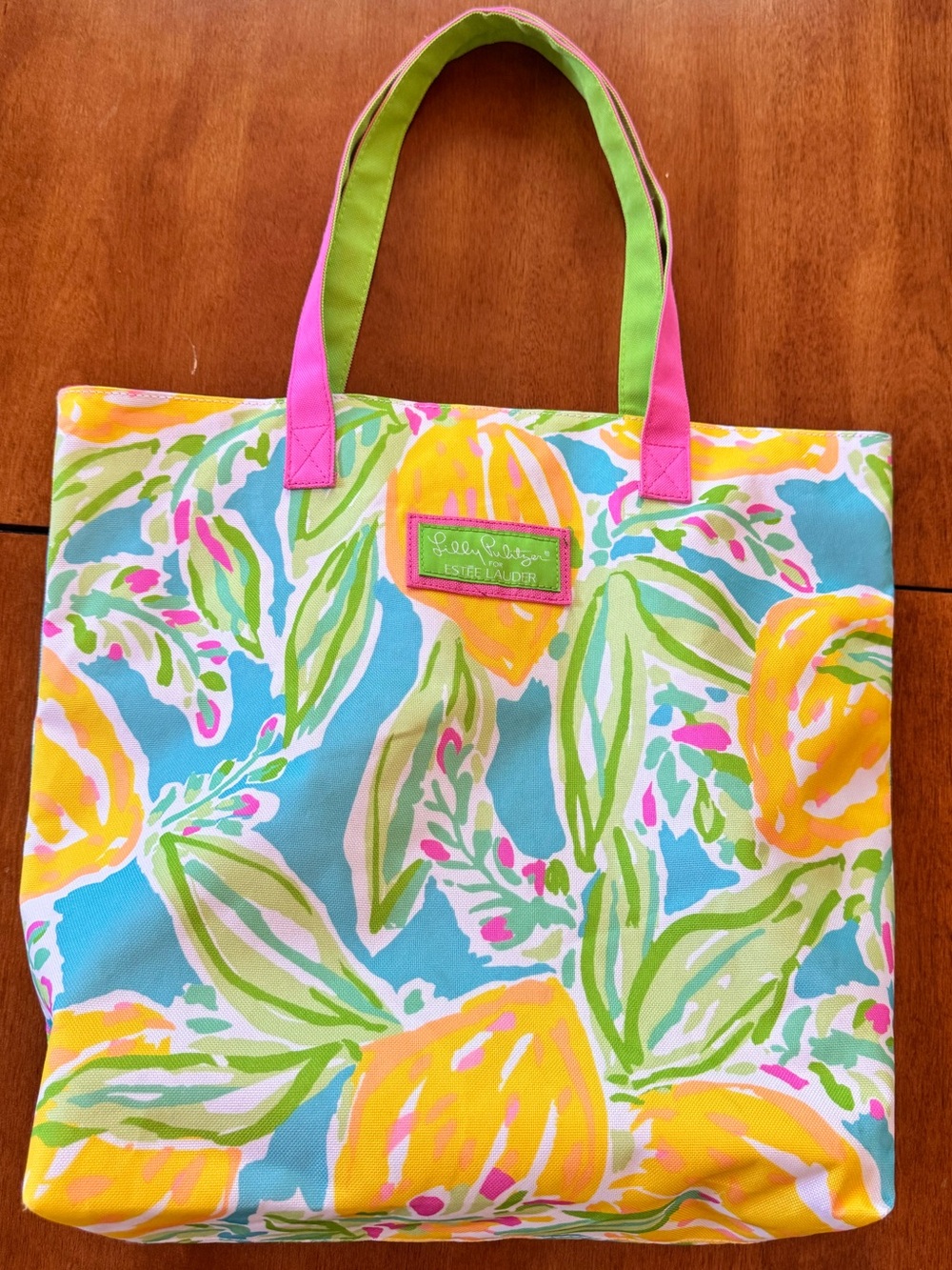 Lilly Pulitzer Yellow, Pink & Blue Floral Canvas Tote
